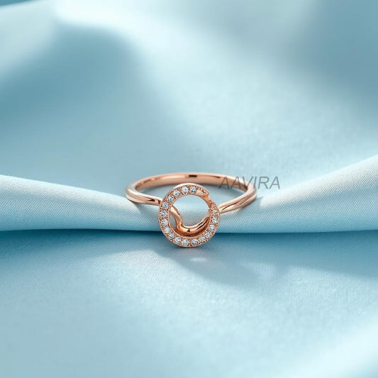 Open Circle Diamond Ring,  Open Circle Diamond Accent Ring, 14k Rose Gold Plated, Open Diamond Ring, Elegant Gift for Her, Anniversary Gift