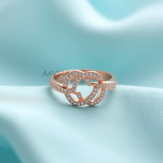 Interlocking Diamond Ring For Women, Dainty Pave Double Heart Ring, Pave Intertwined Heart Ring, Delicate Ring, Anniversary Gift for Her
