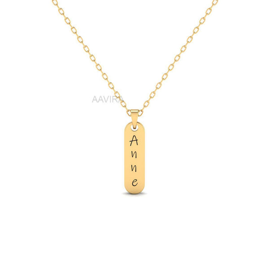 Custom Anne Name Necklace, Engraved Vertical Bar Pendant, Nameplate Bar Pendant, 14k Yellow Gold Customized Dainty Pendant, Gift For Her