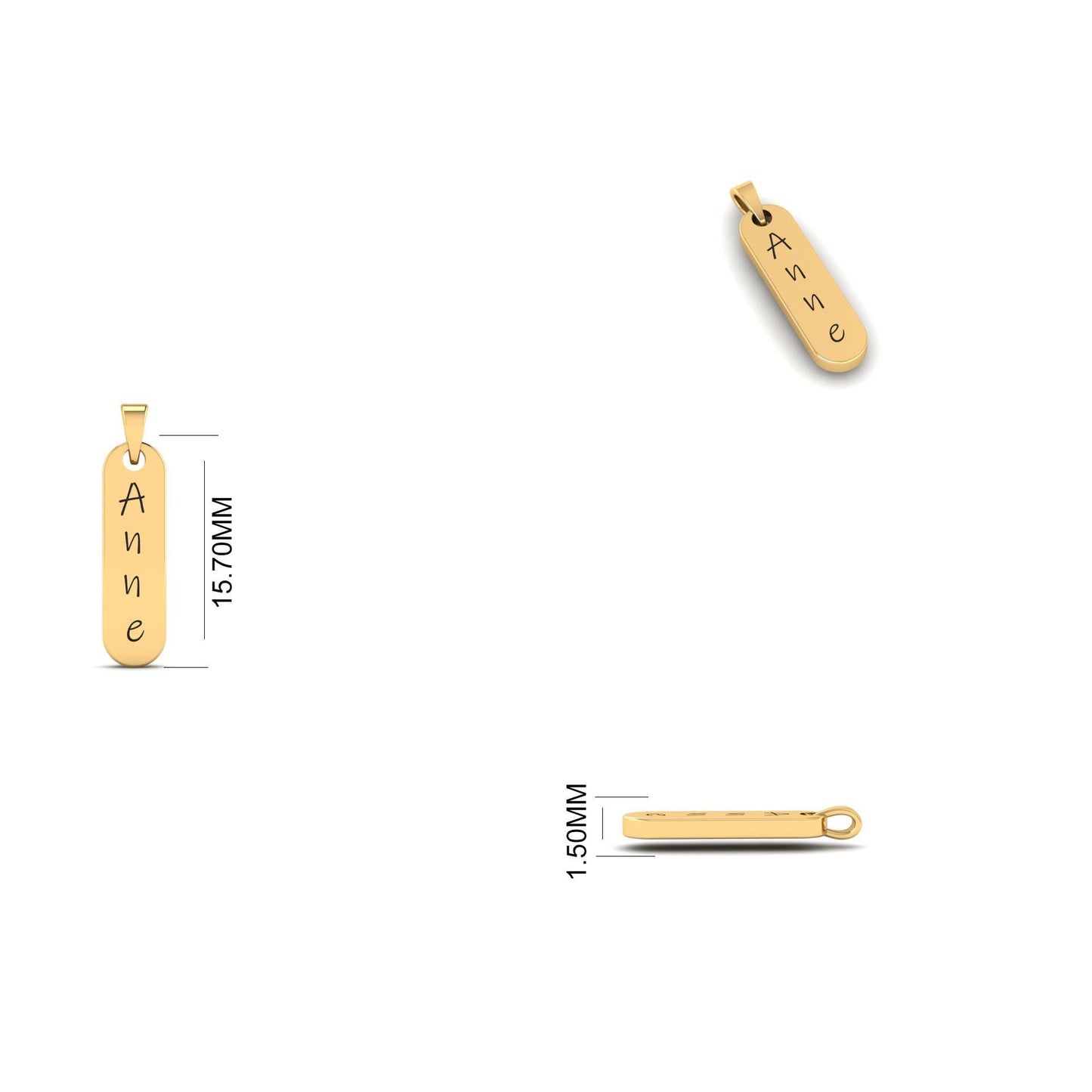 Custom Anne Name Necklace, Engraved Vertical Bar Pendant, Nameplate Bar Pendant, 14k Yellow Gold Customized Dainty Pendant, Gift For Her