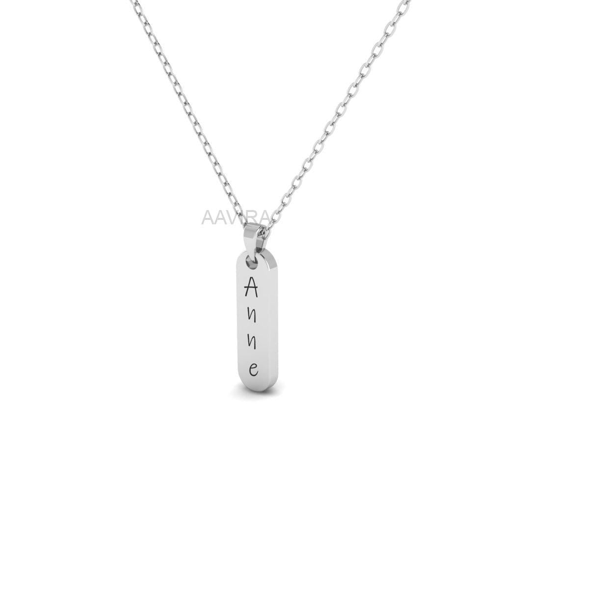 Custom Anne Name Necklace, Engraved Vertical Bar Pendant, Nameplate Bar Pendant, 14k Yellow Gold Customized Dainty Pendant, Gift For Her