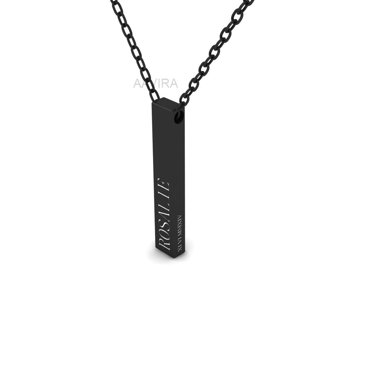 Name & Date Custom Pendant Necklace, Vertical Bar Necklace for Woman, Personalized Necklace, Engraved Necklace for Women, Minimalist Jewelry