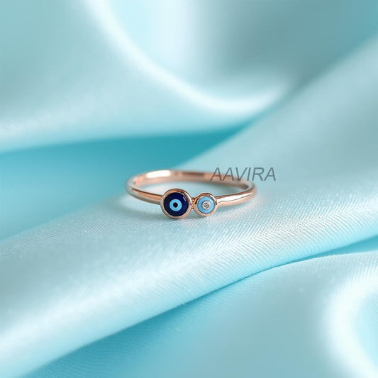 Evil Eye Ring | Dainty Protection Ring with Diamond Accent | Minimalist Good Luck Charm | Everyday Spiritual Jewelry Gift