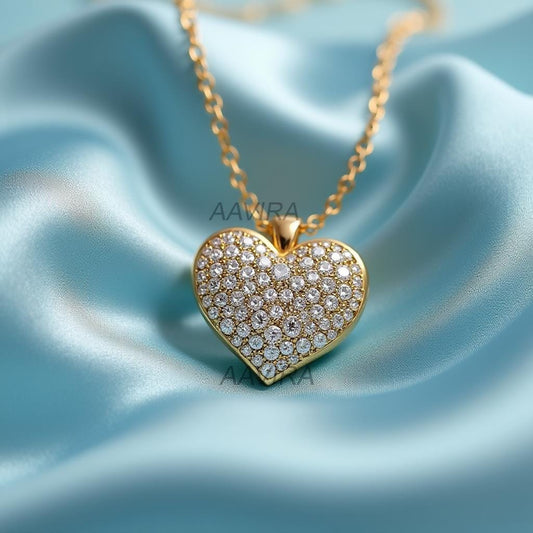 Minimalist Pave Diamond Heart Necklace, Puffed Heart Charm Necklace, Diamond Heart Pendant, Heart Pendant with Diamond, Minimalist Love Gift
