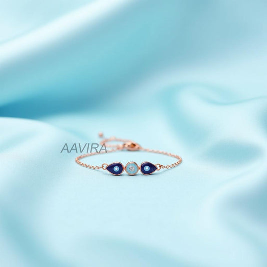 Triple Evil Eye Bracelet with Diamond | Dainty Charm Protection Bracelet | Unique Good Luck Spiritual Jewelry Gift for Her |  Bolo Bracelet