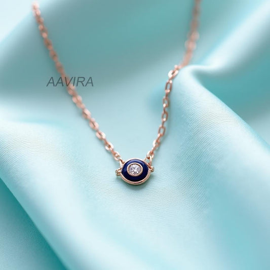 Bezel Evil Eye Necklace with Diamond | Dainty Protection Charm Pendant | Classic Good Luck Spiritual Jewelry Gift for Her