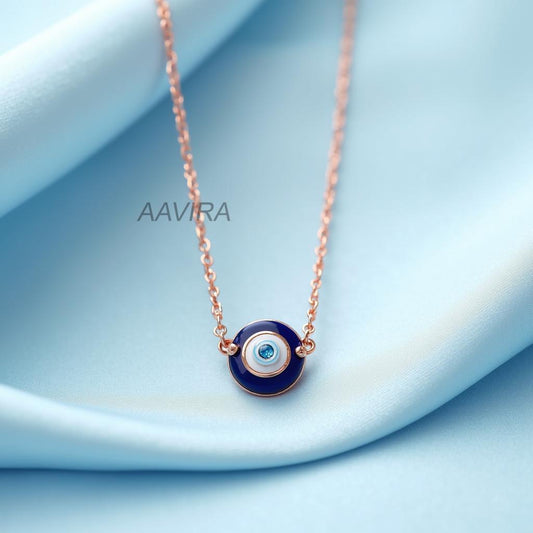 Evil Eye Necklace with Blue & White Stone Pupil | Dainty Protection Charm Pendant | Good Luck Spiritual Jewelry Gift for Her