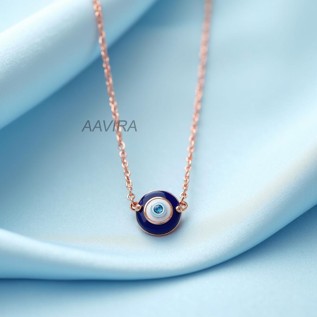 Evil Eye Necklace with Blue & White Stone Pupil | Dainty Protection Charm Pendant | Good Luck Spiritual Jewelry Gift for Her