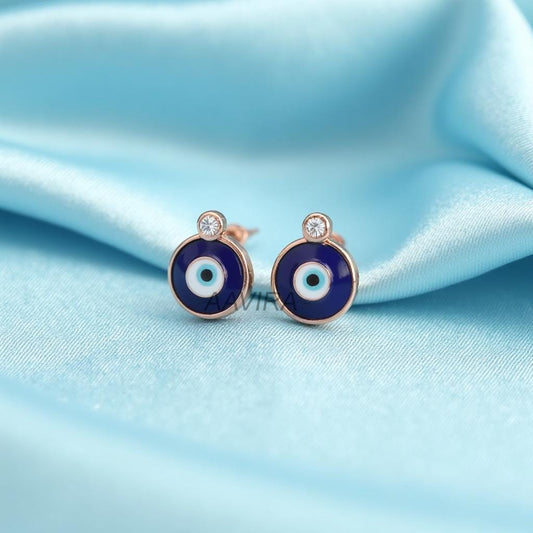 Evil Eye Stud Earrings with Diamond | Dainty Protection Good Luck Studs | Spiritual Jewelry Gift for Her | Delicate Earrings Anniversary