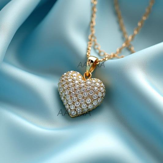 Puffed Pave Heart Pendant Necklace, Heart Necklace with 18 inch Chain, Love Necklace, Romantic Love Jewelry for Women, Symbol of Love