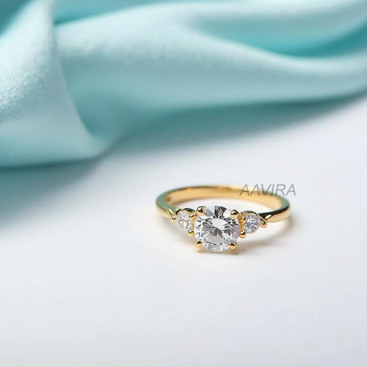 Unique 3 Stone Diamond Engagement Women Ring, Engagement Wedding Ring, Round Cut Engagement Ring, Minimalist Wedding Ring, Anniversary Gift