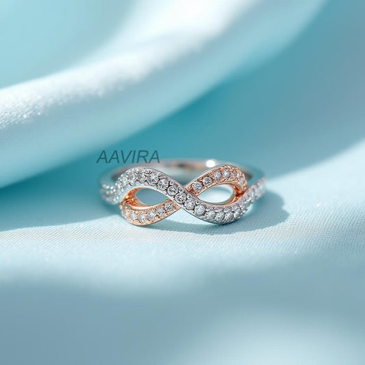 Diamond Infinity Ring | Rose Gold & Silver Wavy Band | Eternity Symbol Ring | Dainty Anniversary Gift | Two-Tone Plated Ring
