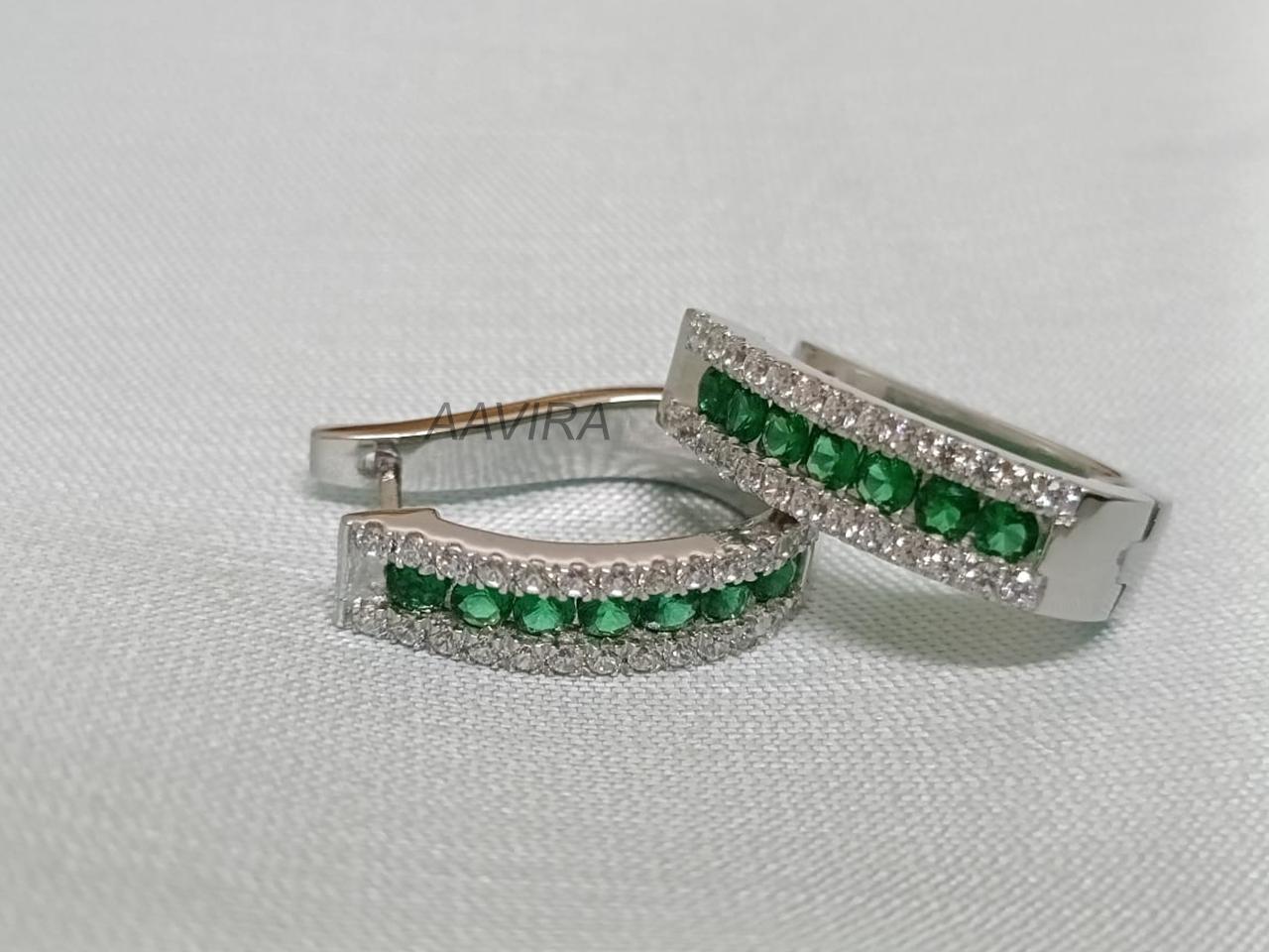 Emerald Green & Diamond Hoop Earrings | Sterling Silver Channel Set Huggies | Dainty Gemstone Hoops | Art Deco Style Earrings | Gift For Her