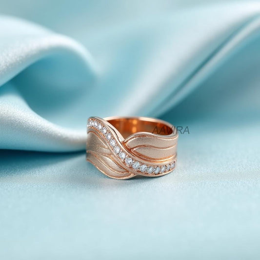 Rose Gold Wavy Diamond Ring | Unique Textured Band | Intertwined Sparkle Ring | Modern Statement Jewelry | Anniversary Gift for Her