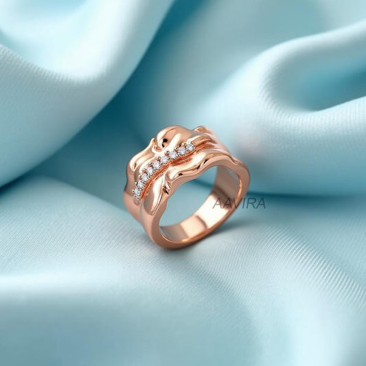Bold Wave Ring with Diamond Accents | Modern Statement Band | Intertwined Sparkle Ring | Modern Statement Jewelry | Anniversary Gift