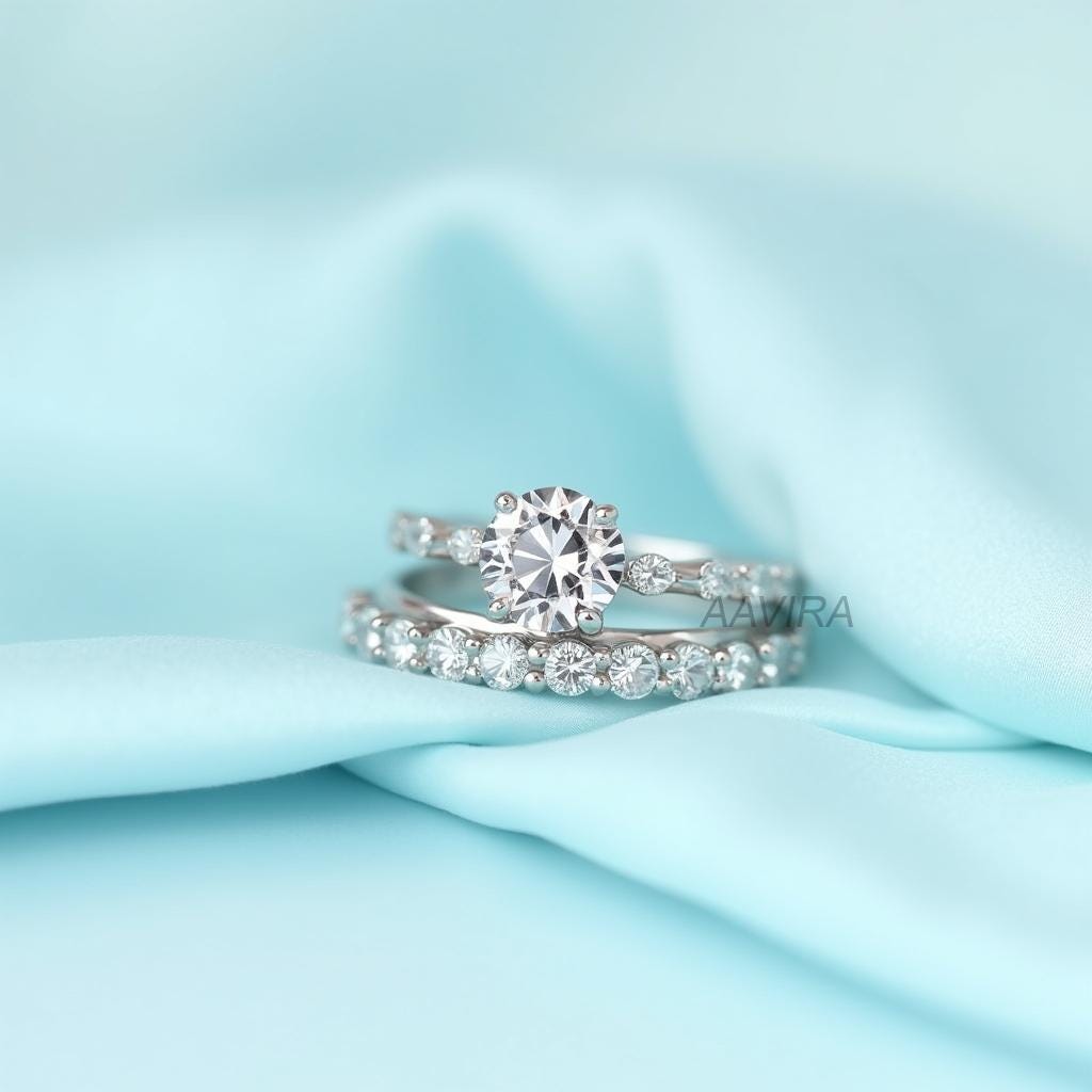 Round Diamond Wedding Ring Set, Solitaire Engagement Ring Set, Matching Band Set, Wedding Bridal Ring, Hidden Halo Diamond Ring Set, Gift