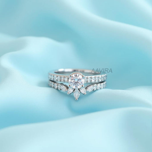 Curved Diamond Wedding Ring Set, Marquise Cut Bridal Set, Minimalist Bridal Set, Dainty Bridal Set, Matching Jewelry Set, Anniversary Gift