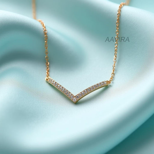 Trendy Chevron Pendant With Chain, Daily Wear Necklace, Round Cut Diamond V Shape Necklace, Dainty Diamond Minimalist Necklace, Gift for Her