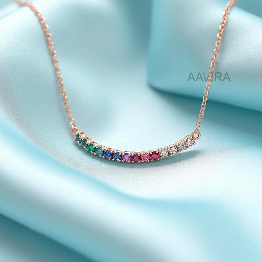 Multi Color Necklace For Women, Rainbow Gemstone Necklace, Curved Bar Necklace, Bar Statement Necklace, Handmade Anniversary Gift For Her