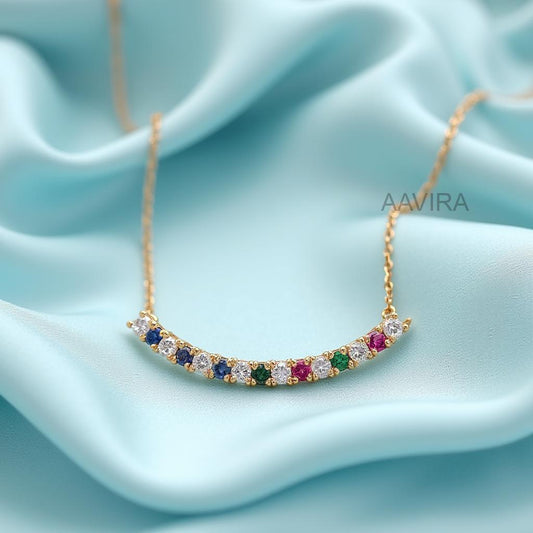 Rainbow Necklace For Women, Curved Bar Necklace, Rainbow Statement Necklace, Gemstone Necklace, Curved Bar Necklace, Birthday Gift For Her
