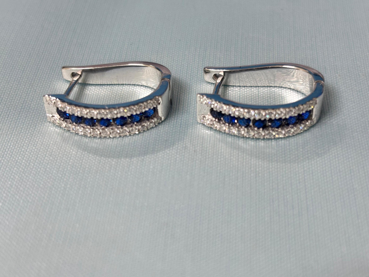 Blue Sapphire Earrings, Sapphire Hoop Earrings, Sapphire & Diamond Hoop Earrings, Minimalist Earrings, Party Wear Earrings For Women, Gifts