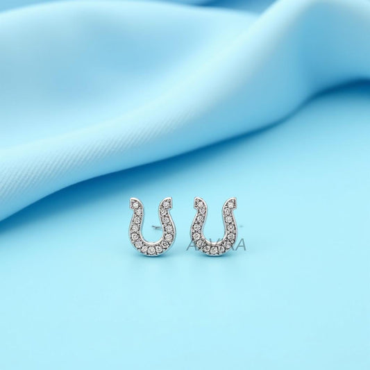 Dainty Horseshoe Stud Earrings | Sterling Silver Pave CZ Lucky Charm Earrings | Good Luck Jewelry Gift | Everyday Equestrian Style