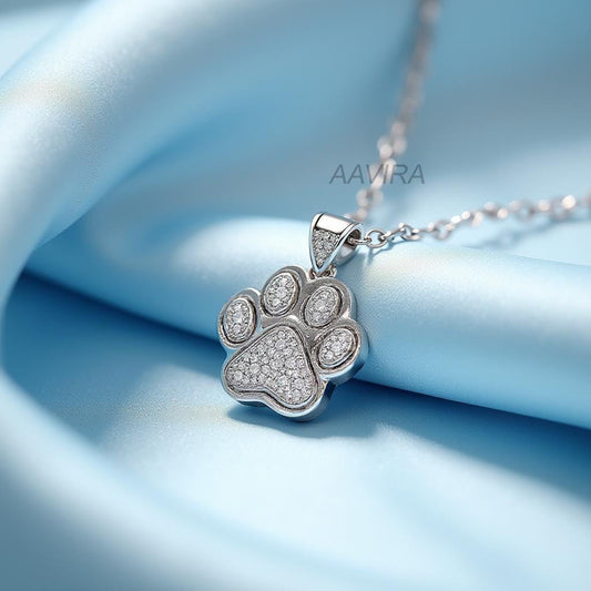 Paw Print Necklace | Sterling Silver Pave CZ Animal Paw Pendant | Dog Mom Gift | Cat Lover Gift | Everyday Pet Memorial Jewelry