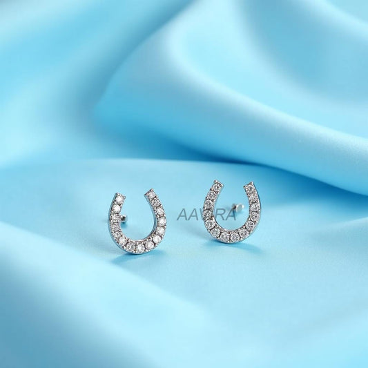 Horseshoe Stud Earrings | Sterling Silver CZ Lucky Charm Earrings | Good Luck Jewelry Gift | Cute Earrings | Animal Lover | Friendship Gift
