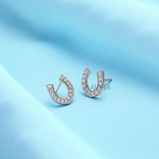 Horseshoe Stud Earrings | Pave CZ Lucky Charm Earrings | Good Luck Jewelry Gift | Everyday Style | Friendship Gift | Women's Earrings
