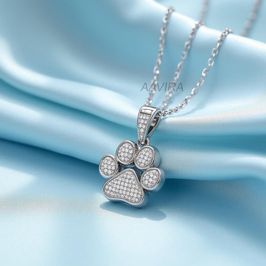 Sterling Silver Pave CZ Animal Paw Pendant | Dainty Paw Print Necklace | Dog Mom Gift | Cat Lover Gift | Everyday Pet Memorial Jewelry