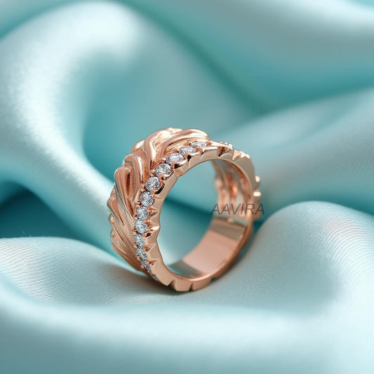 Diamond Leaf Ring, Unique Ring, Diamond Ring, Feather Design Band, Nature Inspired Ring, Unique Wedding Band, Anniversary Ring, Gift For Her