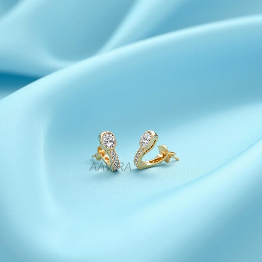 Curved Stud Earrings, Dainty Solitaire & Pave Earrings, Modern Bar Studs, Everyday Minimalist Jewelry, Gift for Her,  Unique Earrings