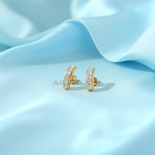 Pave Bar Stud Earrings, Dainty Curved Line Earrings, Minimalist Everyday Studs, Diamond Simulant Earrings, Gift for Her, Anniversary Gift