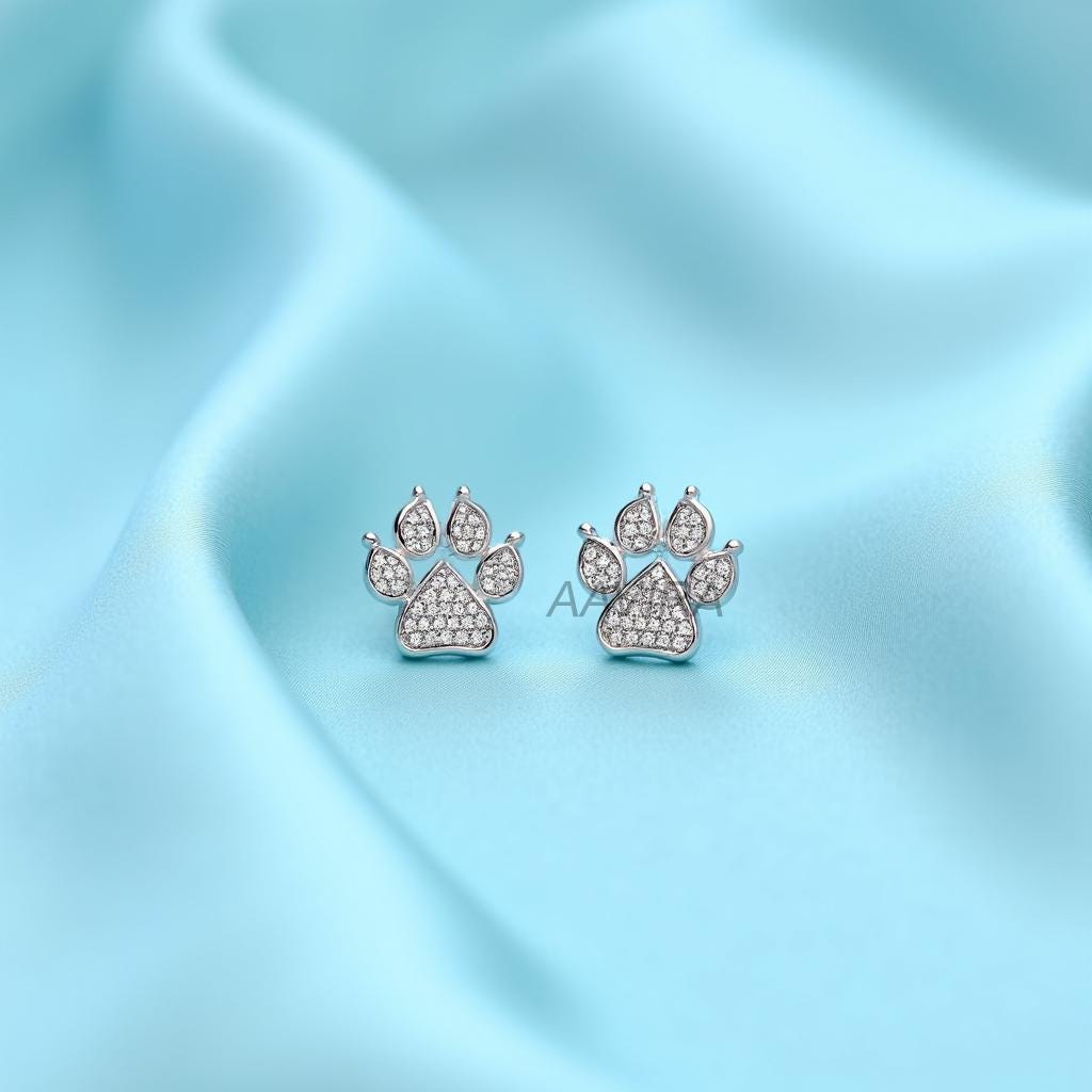 Paw Print Stud Earrings, Sterling Silver, Dainty Dog Paw & Cat Paw Jewelry, Sparkling Pet Lover Gift, Animal Lover Studs for Her, Unique Ear