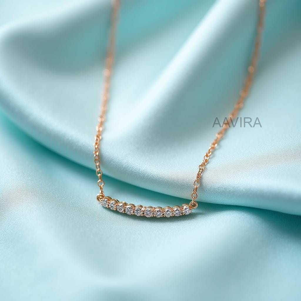 Diamond Curved Bar Pendant Necklace, Layering Necklace, Delicate Smile Pendant, Fine Jewelry Gift, Everyday Diamond Bar Pendant For Women