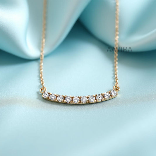 Diamond Curved Necklace, Curved Bar Necklace, Graduating Diamond Charm Pendant, Diamond Necklace Pendant, Gift For Women, Birthday Gift