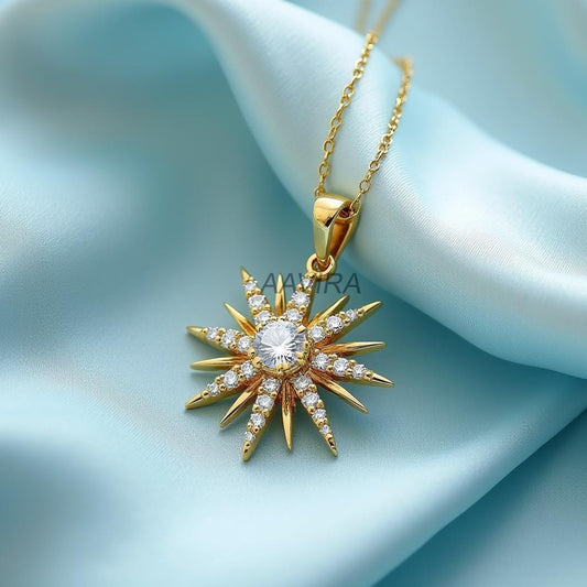 Sunburst Necklace ƒ?› 14K Gold Plated 925 Sterling Silver ƒ?› Celestial CZ Pendant ƒ?› Everyday Sparkle Jewelry ƒ?› Gift for Her . Anniversary Gift