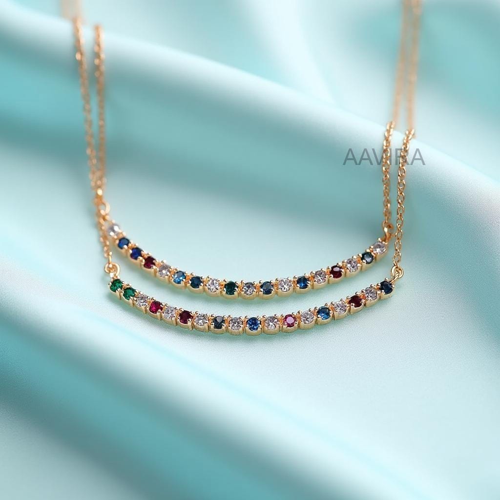 Rainbow Bar Necklace, Birthstone Curved Necklace, Personalized Gemstone Necklace, One Pendant, Everyday Layering Jewelry, Custom Necklace