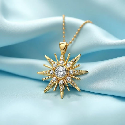 Sunburst Necklace ƒ?› 14K Gold Plated 925 Sterling Silver ƒ?› Dazzling CZ Celestial Pendant ƒ?› Everyday & Festive Jewellery ƒ?› Gift for Her