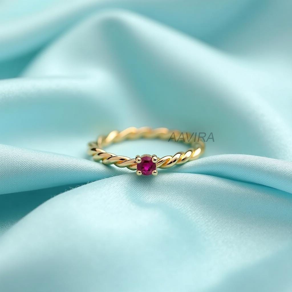 Dainty Ruby Ring, Twisted Band Ruby Ring, July Birthstone Jewelry, Round Cut Ruby Ring, Ruby Birthstone Ring, Perfect Gift for Girlfriend