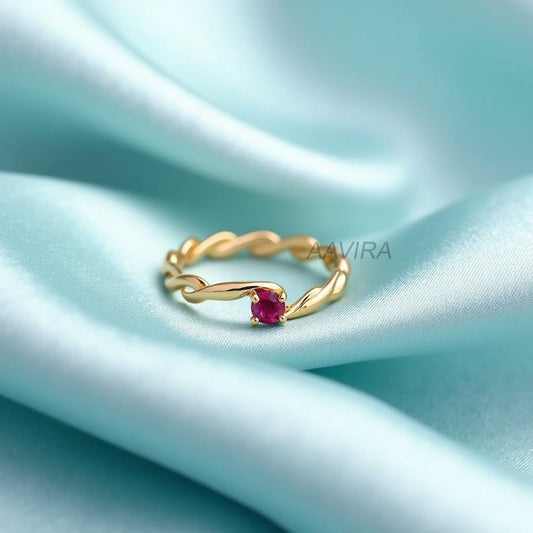 Delicate Twisted Bypass Ruby Wedding Ring, Ruby Bypass Ring, Twisted Ring For Women, Red Ruby Birthstone Bypass Wedding Ring For Her
