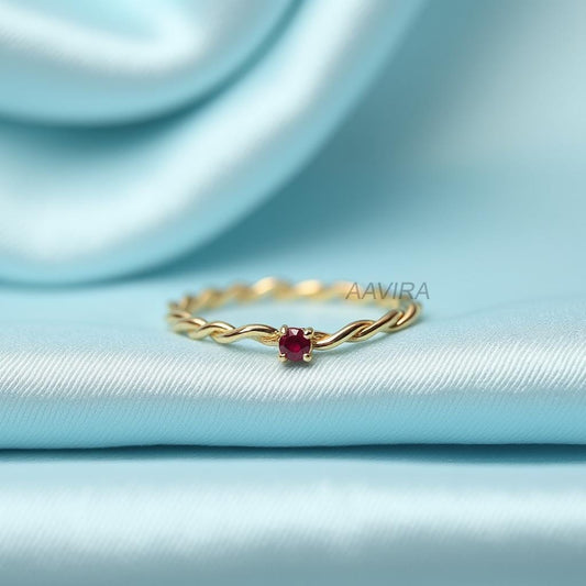 4 Prong Dainty Ruby Ring, Delicate Ruby Twisted Engagement Ring, Solitaire Birthstone Ring, Minimalist Ruby Ring, Gemstone Ring For Her