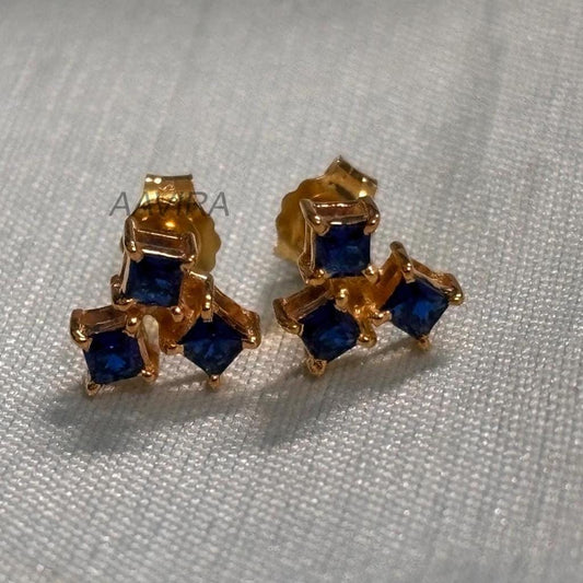Blue Sapphire Princess Cut Stud Earrings, Blue Sapphire Earrings, September Birthstone, Sapphire Stud Earring, Push Back Earring for her