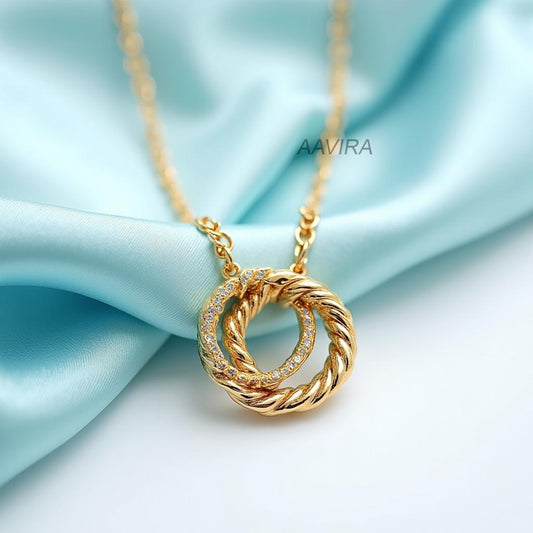 Diamond Intertwined Pendant, 2 Rings Shaped Necklace, Bond Symbol Pendant, Linked Circles Necklace, Circles Necklace for Women, Gift for Her