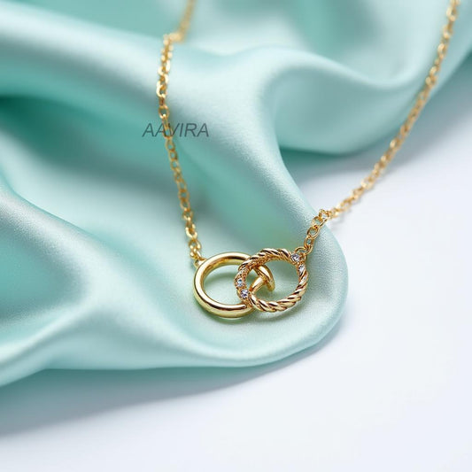 Double circle necklace, Interlocking circle rings necklace, Infinity eternity necklace, Diamond necklace, Forever Together Necklace for her