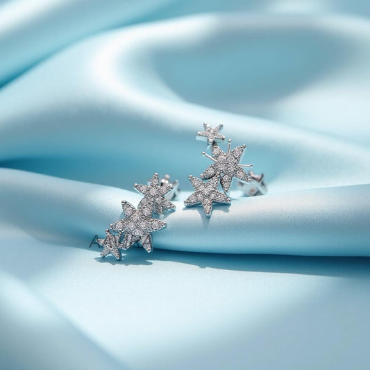 Star Climber Earrings | Pave CZ Ear Crawlers | Celestial Cluster Earring | Sterling Silver Plated | Dainty Star Ear Cuff |  Unique Earrings
