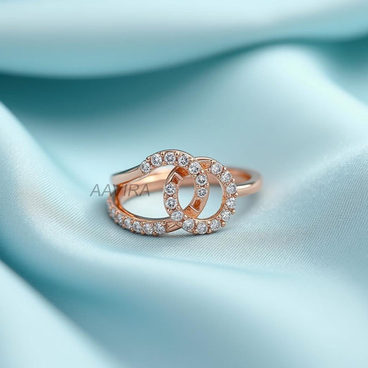 Open Circle Minimalist Diamond Ring, Interlocking Circle Ring, Moissanite Wedding Band, Crossover Diamond Band, Anniversary Rings For Women