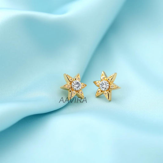 Starburst Stud Earrings | 14K Gold Plated CZ Crystal Celestial Jewelry | Dainty Everyday Earrings | Gift for Her | anniversary gift