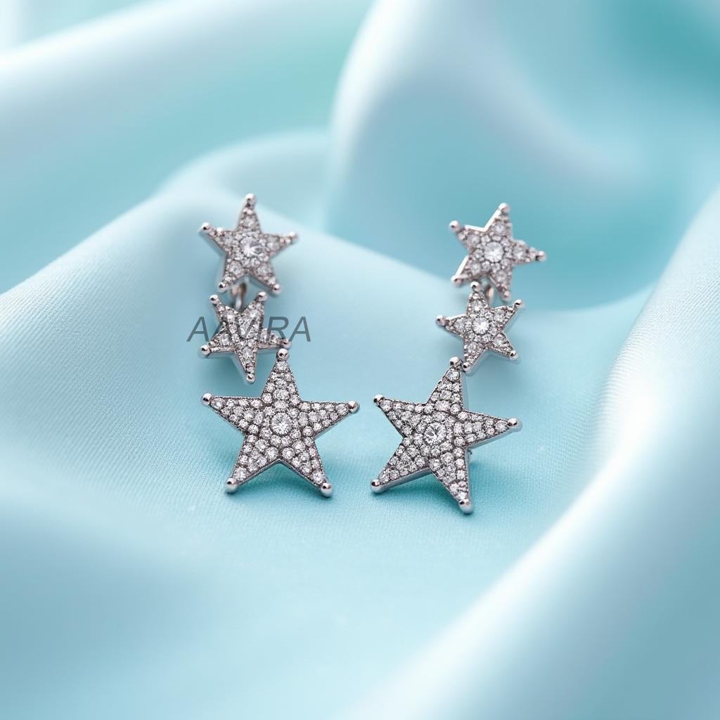 Star Crawler Earrings, 925 Sterling Silver Climbers, Dainty Star Cluster Studs, Unique Everyday Jewellery, Gift for Her, Anniversary Gift