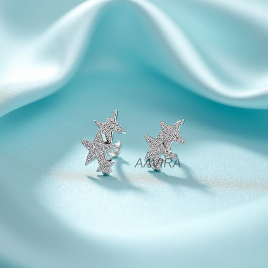 Cascading Star Ear Climber Earrings ƒ?› 925 Sterling Silver Pave CZ ƒ?› Celestial Ear Cuffs ƒ?› Unique Everyday & Festive Jewellery ƒ?› Gift for Her